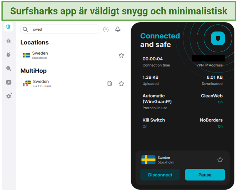 Screenshot of Surfshark's app.