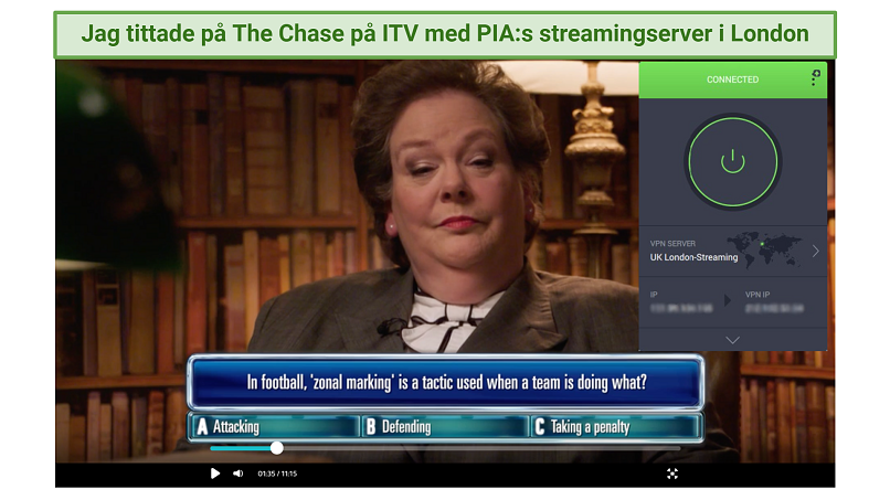 A screenshot showing that I unblocked ITV with PIA's London streaming server and watched The Chase