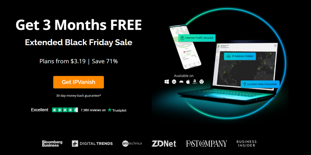 Screenshot showing IPVanish's special discount for Black Friday and Cyber Monday