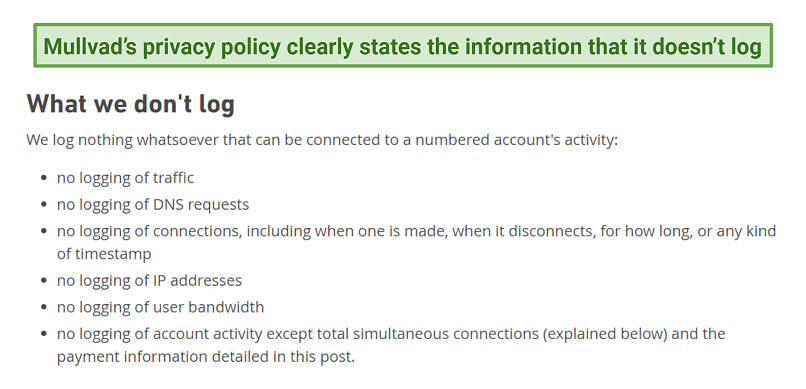 Graphic showing Mullvad no-logs policy