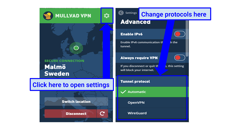 Graphic showing Mullvad settings