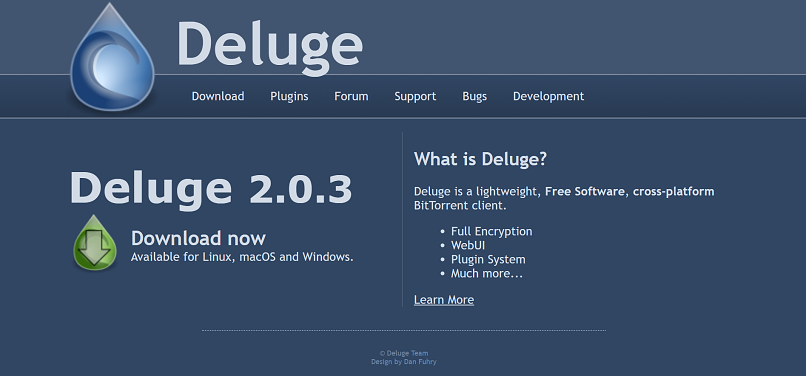 Deluge homepage screenshot