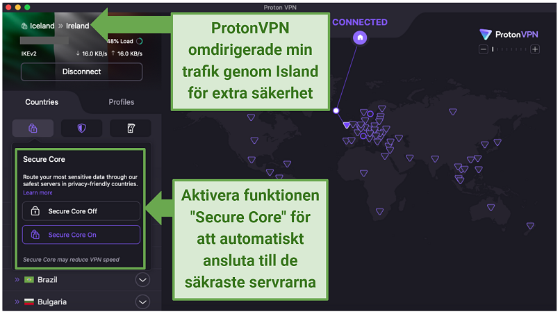 Screenshot of the Proton VPN app using 