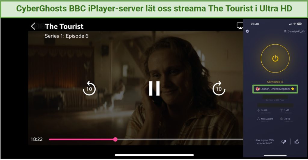 CyberGhost BBC iPlayer London server streaming The Tourist