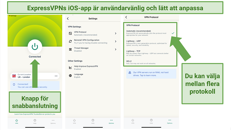 Screenshot of ExpressVPN's iOS app