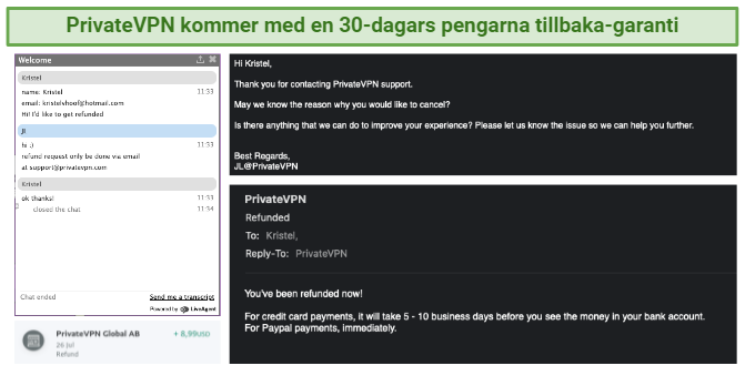 Screenshot of PrivateVPN's refund process
