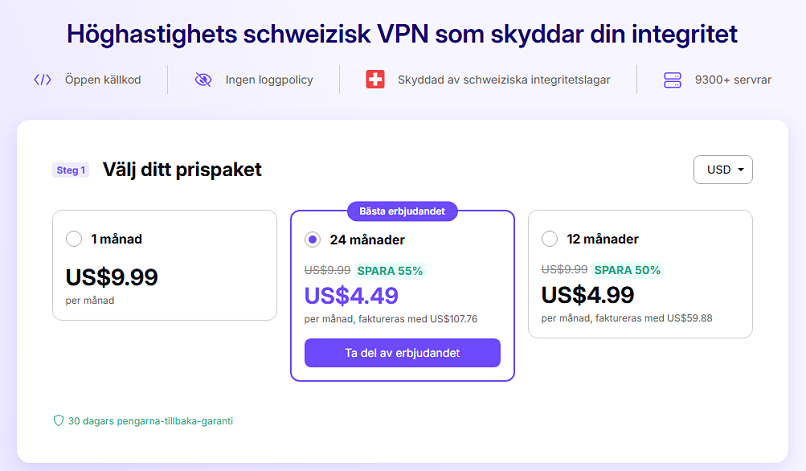 Screenshot of ProtonVPN's deal