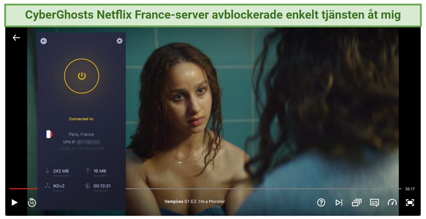 Graphic showing Netflix France with CyberGhost