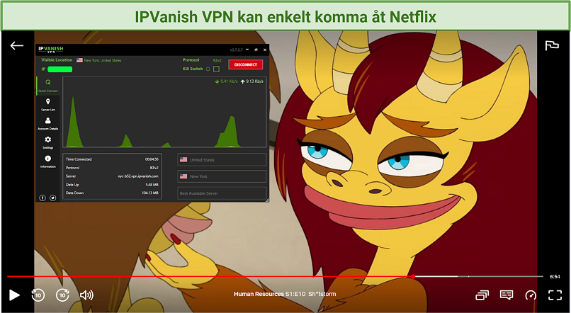 Skärmdump av Netflix-spelare som streamar Human Resources avblockerad med IPVanish VPN