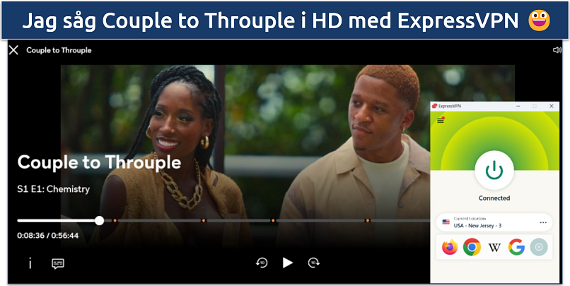 A screenshot of Couple to Throuple streaming with ExpressVPN