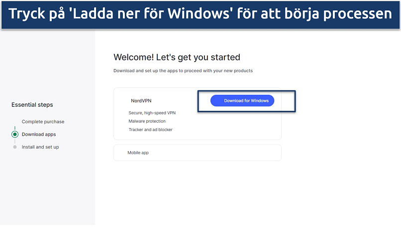 Image showing how to download NordVPN after signing up for a subscription