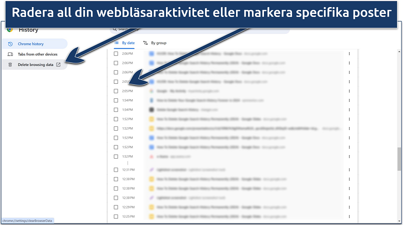 Skärmdump av webbläsarhistorik på Google Chrome