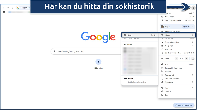 Skärmdump av Google Chrome-inställningar