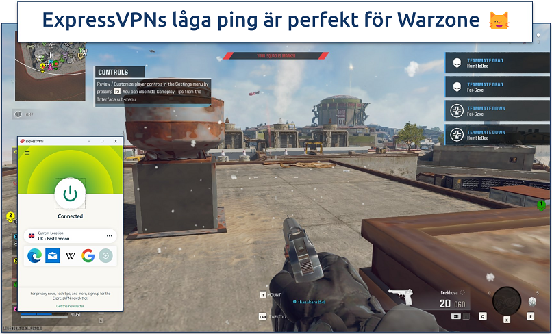 Skärmbild av Warzone-spel med ExpressVPN ansluten